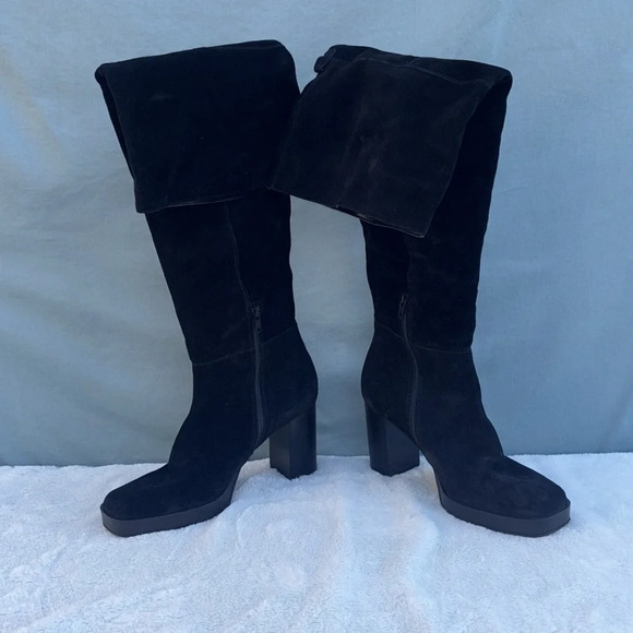 EUC FREE PEOPLE Echo Platform Over The Knee Boot Black Suede EU 41 Leather - Picture 2 of 9